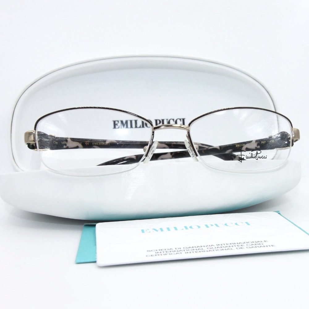 NEW  EMILIO PUCCI EP2146 52-17-135 340 BROWN GOLD HALF RIM EYEGLASSES